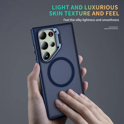 Samsung Galaxy S24 Ultra Hoesje MagSafe Back Cover met Camera Stand Blauw afbeelding 10
