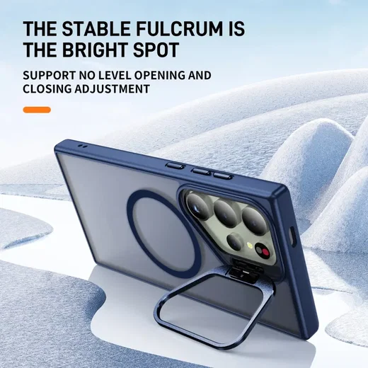 Samsung Galaxy S24 Ultra Hoesje MagSafe Back Cover met Camera Stand Blauw afbeelding 2