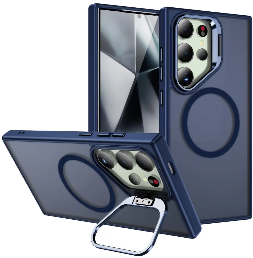 Samsung Galaxy S24 Ultra Hoesje MagSafe Back Cover met Camera Stand Blauw afbeelding 1