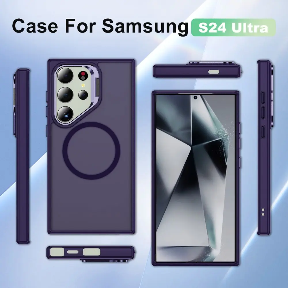 Samsung Galaxy S24 Ultra Hoesje MagSafe Back Cover met Camera Stand Paars afbeelding 9