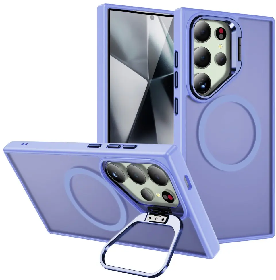 Samsung Galaxy S24 Ultra Hoesje MagSafe Back Cover met Camera Stand Licht Paars afbeelding 1