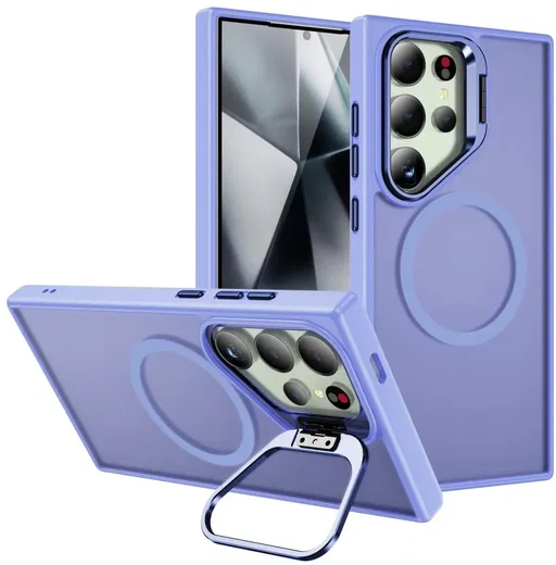 Samsung Galaxy S24 Ultra Hoesje MagSafe Back Cover met Camera Stand Licht Paars afbeelding 1