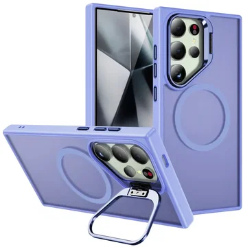Samsung Galaxy S24 Ultra Hoesje MagSafe Back Cover met Camera Stand Licht Paars