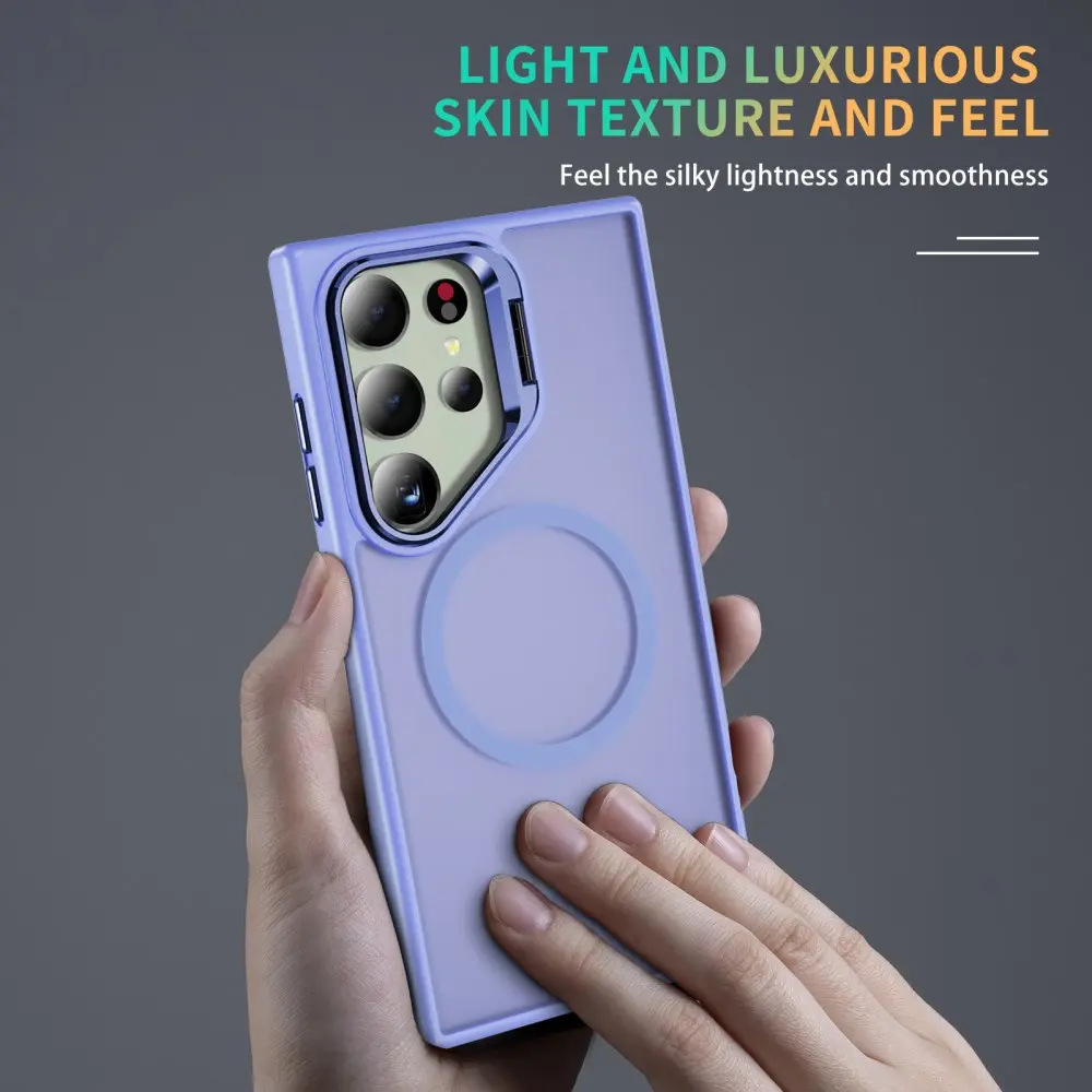 Samsung Galaxy S24 Ultra Hoesje MagSafe Back Cover met Camera Stand Licht Paars afbeelding 10