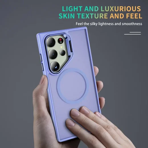 Samsung Galaxy S24 Ultra Hoesje MagSafe Back Cover met Camera Stand Licht Paars afbeelding 10
