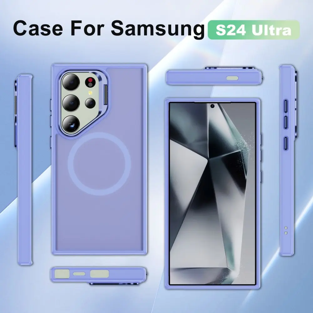 Samsung Galaxy S24 Ultra Hoesje MagSafe Back Cover met Camera Stand Licht Paars afbeelding 9