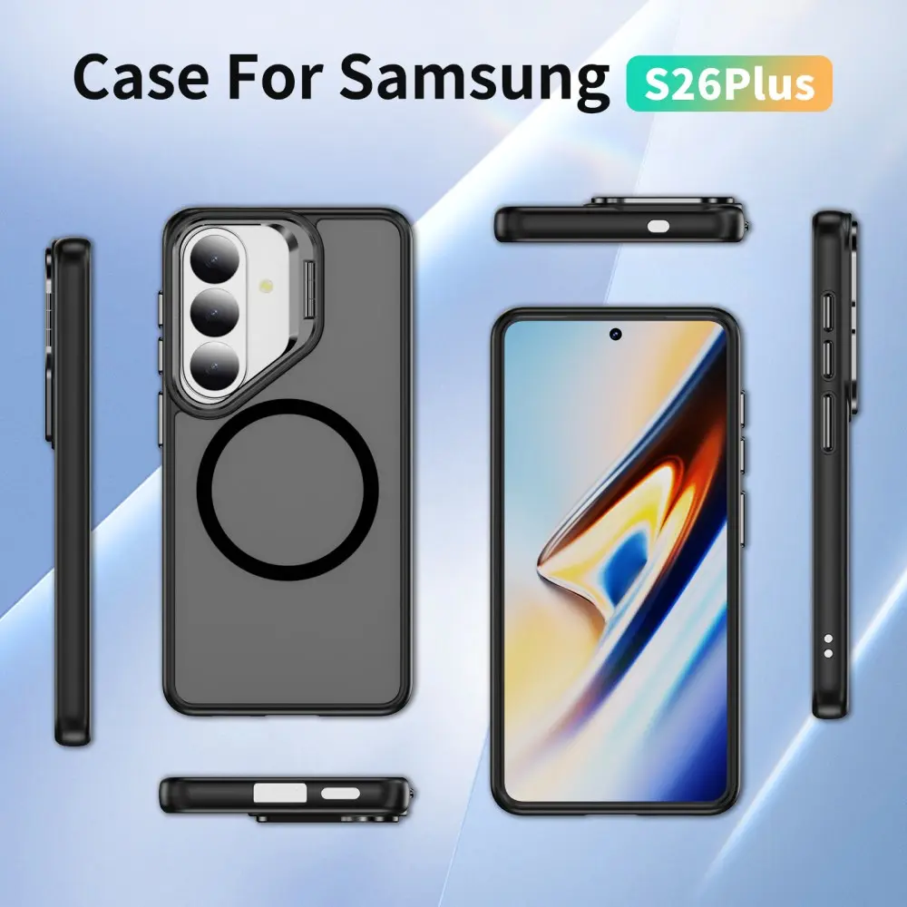 Samsung Galaxy S26 Plus Hoesje MagSafe Back Cover met Camera Stand Zwart afbeelding 11
