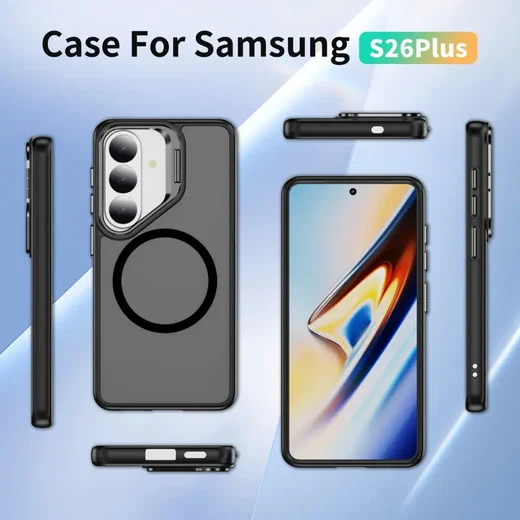 Samsung Galaxy S26 Plus Hoesje MagSafe Back Cover met Camera Stand Zwart afbeelding 11