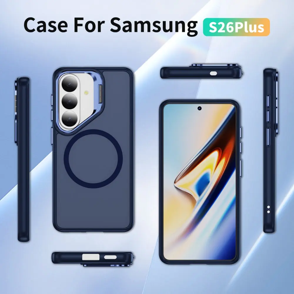 Samsung Galaxy S26 Plus Hoesje MagSafe Back Cover met Camera Stand Blauw afbeelding 10
