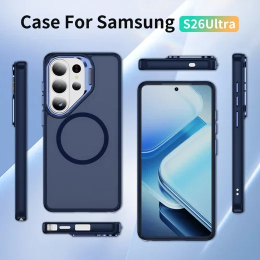 Samsung Galaxy S26 Ultra Hoesje MagSafe Back Cover met Camera Stand Blauw afbeelding 10