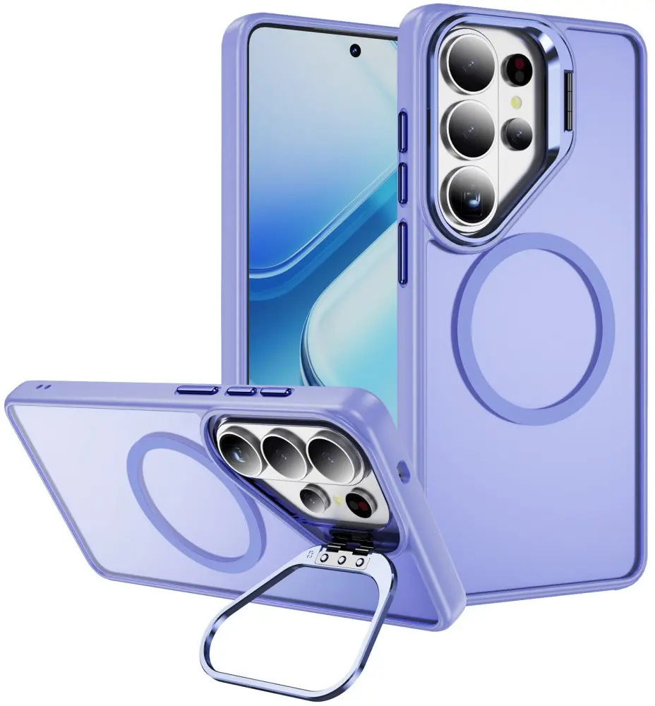 Samsung Galaxy S26 Ultra Hoesje MagSafe Back Cover met Camera Stand Licht Paars afbeelding 1
