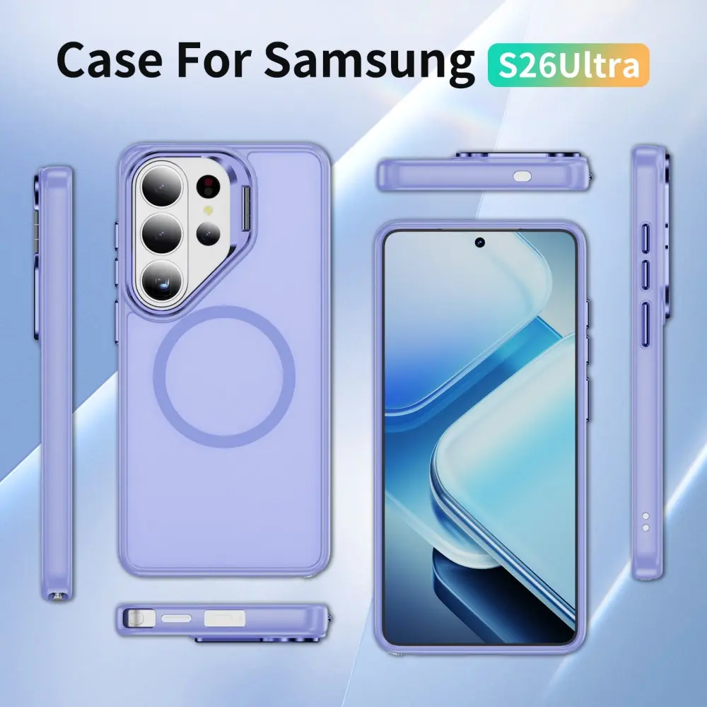 Samsung Galaxy S26 Ultra Hoesje MagSafe Back Cover met Camera Stand Licht Paars afbeelding 10