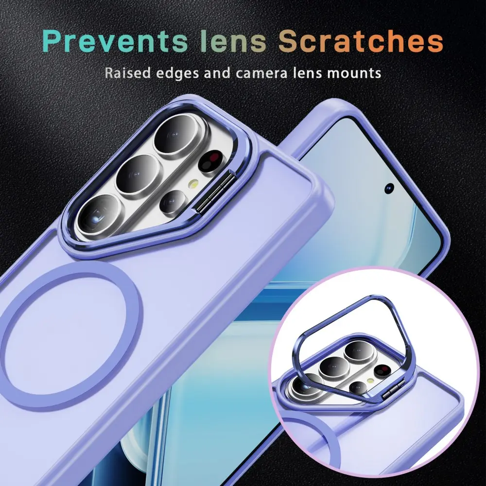 Samsung Galaxy S26 Ultra Hoesje MagSafe Back Cover met Camera Stand Licht Paars afbeelding 2