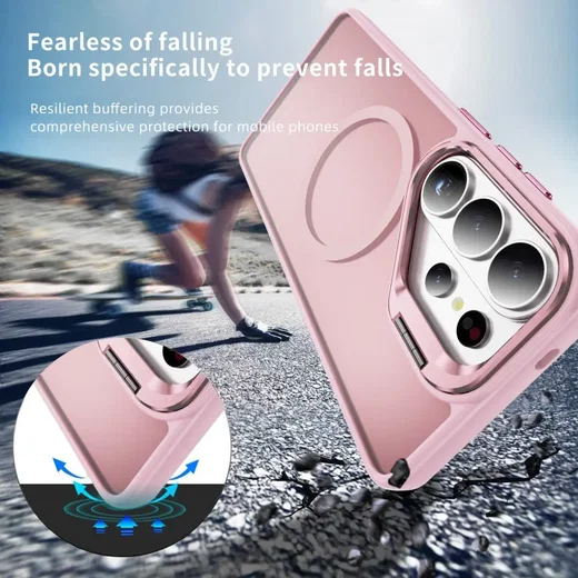 Samsung Galaxy S26 Ultra Hoesje MagSafe Back Cover met Camera Stand Roze afbeelding 2