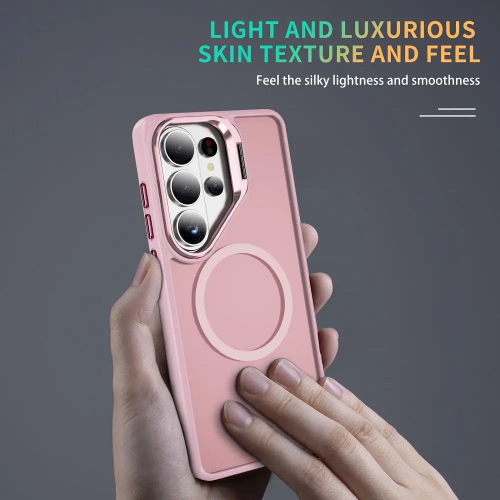 Samsung Galaxy S26 Ultra Hoesje MagSafe Back Cover met Camera Stand Roze afbeelding 5