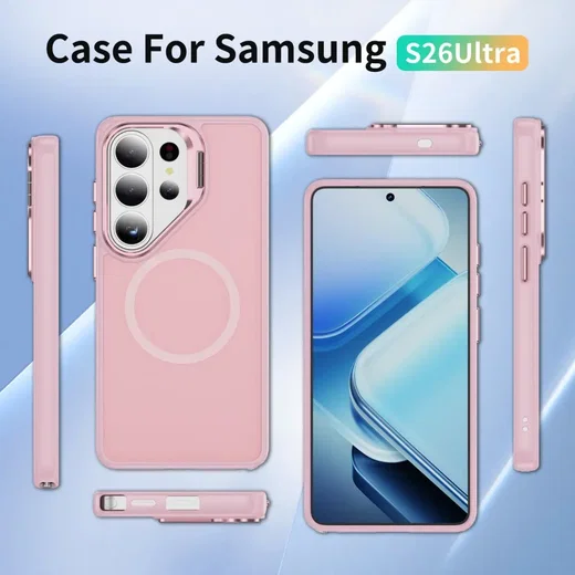 Samsung Galaxy S26 Ultra Hoesje MagSafe Back Cover met Camera Stand Roze afbeelding 11