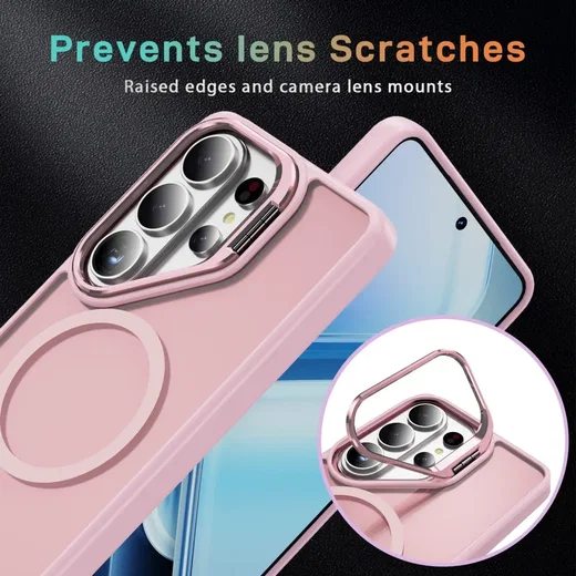 Samsung Galaxy S26 Ultra Hoesje MagSafe Back Cover met Camera Stand Roze afbeelding 6