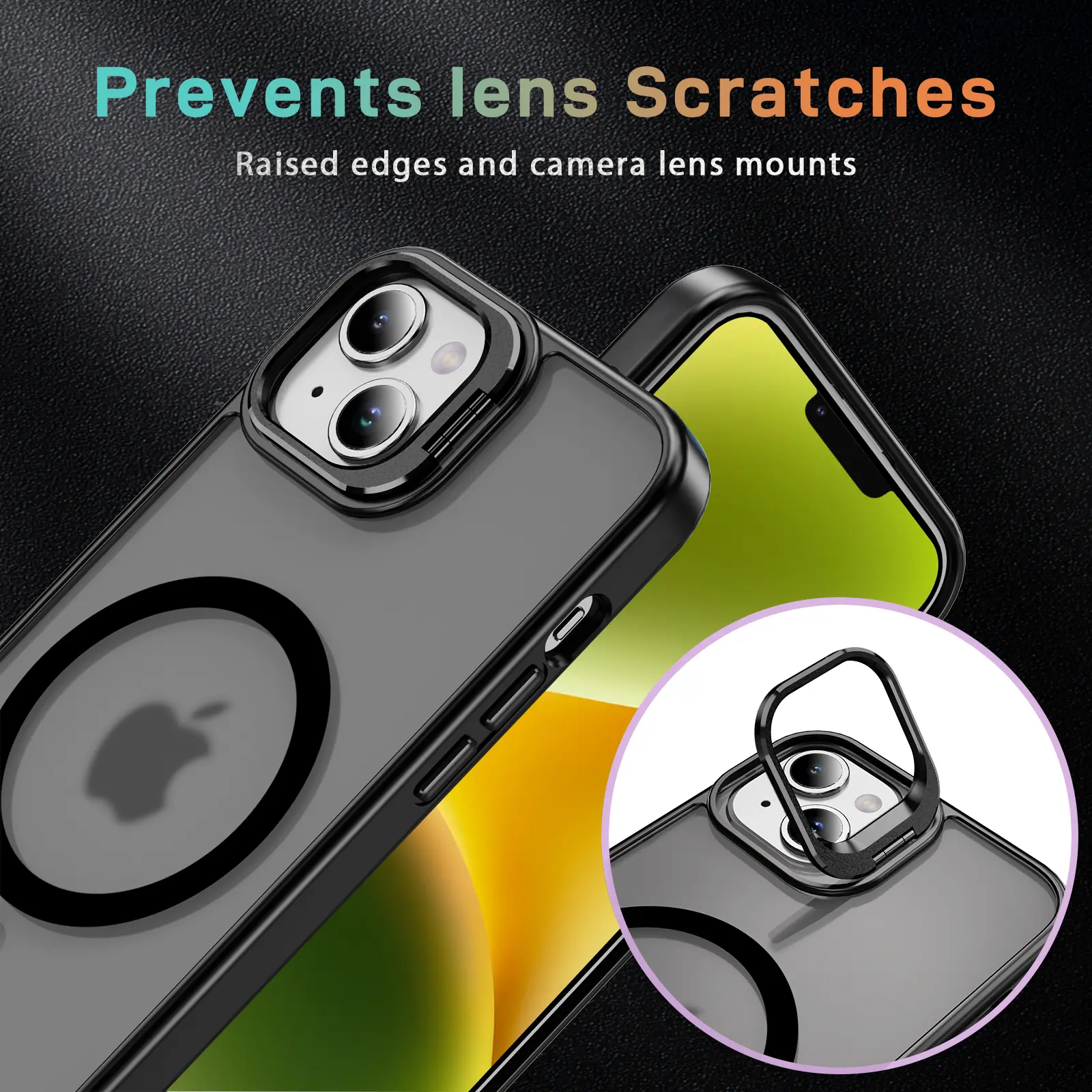 Apple iPhone 13 / 14 Hoesje MagSafe Back Cover met Camera Stand Zwart afbeelding 10