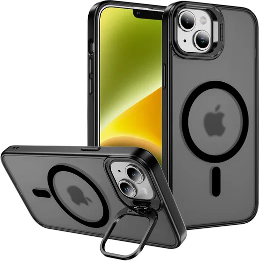 Apple iPhone 13 / 14 Hoesje MagSafe Back Cover met Camera Stand Zwart afbeelding 1