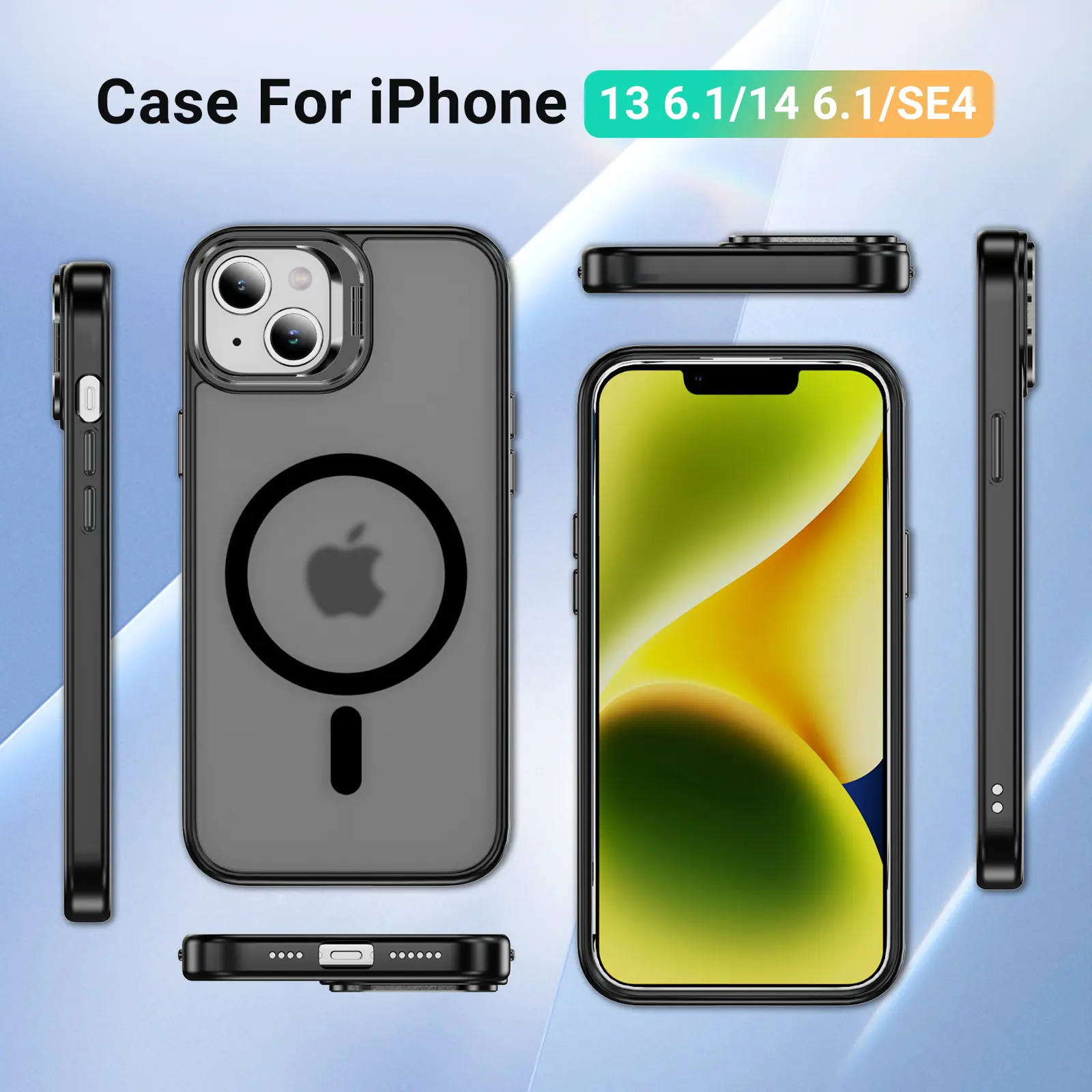 Apple iPhone 13 / 14 Hoesje MagSafe Back Cover met Camera Stand Zwart afbeelding 9