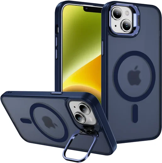 Apple iPhone 13 / 14 Hoesje MagSafe Back Cover met Camera Stand Blauw afbeelding 1
