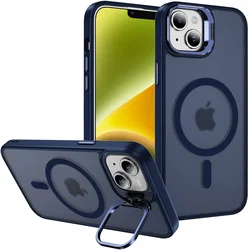 Apple iPhone 13 / 14 Hoesje MagSafe Back Cover met Camera Stand Blauw afbeelding