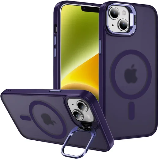 Apple iPhone 13 / 14 Hoesje MagSafe Back Cover met Camera Stand Paars afbeelding 1
