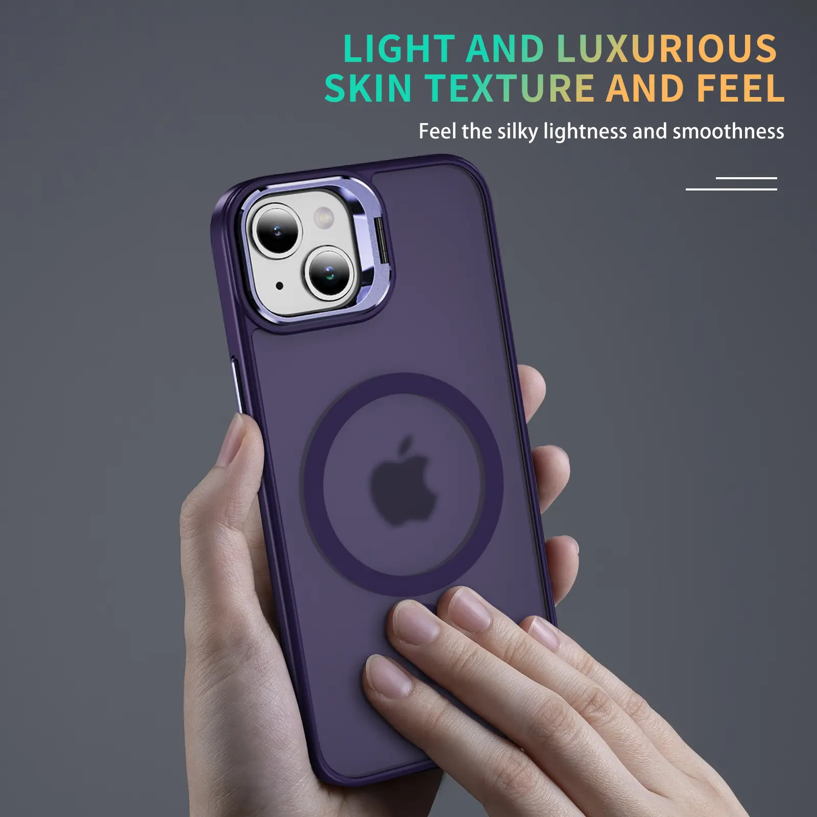 Apple iPhone 13 / 14 Hoesje MagSafe Back Cover met Camera Stand Paars afbeelding 9