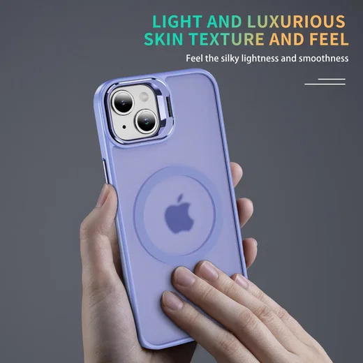 Apple iPhone 13 / 14 Hoesje MagSafe Back Cover met Camera Stand Licht Paars afbeelding 9