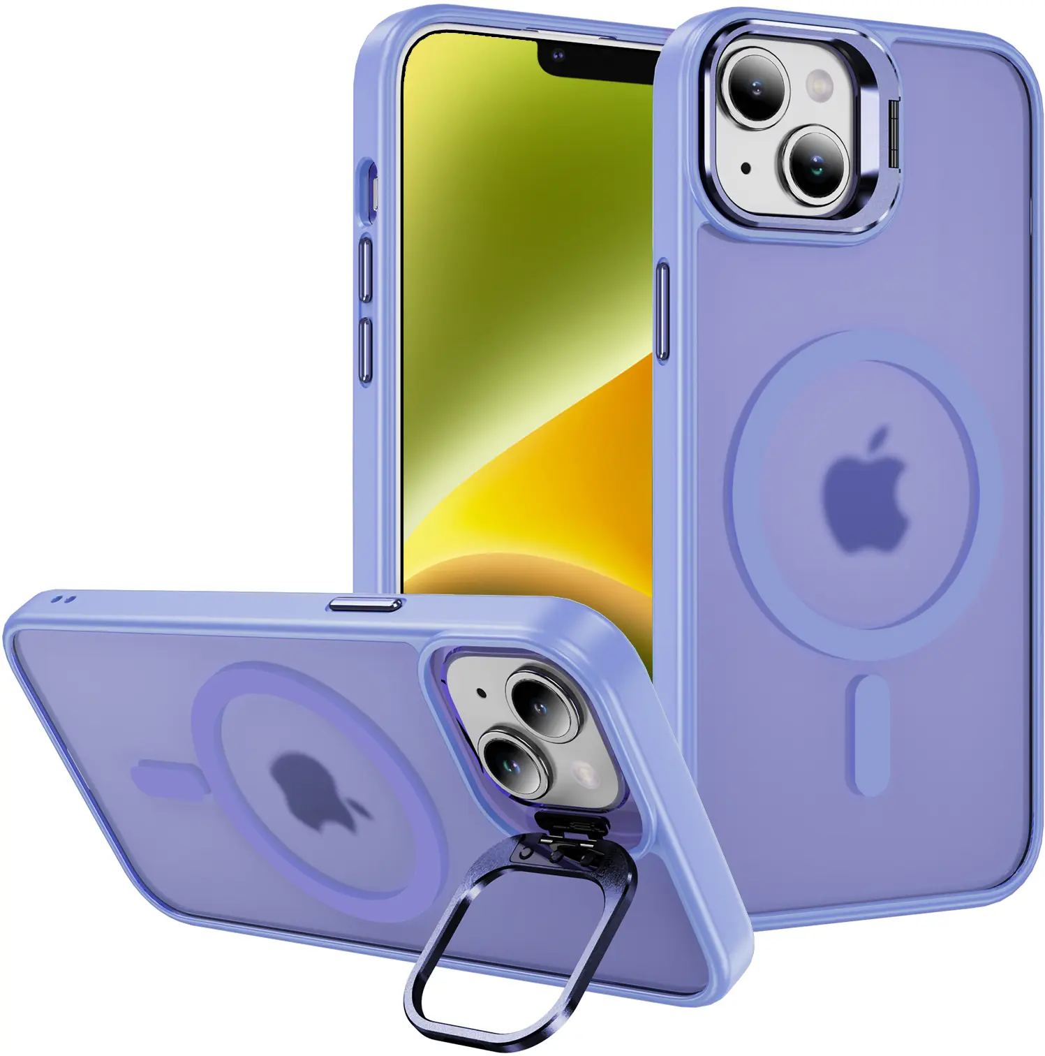 Apple iPhone 13 / 14 Hoesje MagSafe Back Cover met Camera Stand Licht Paars afbeelding 1
