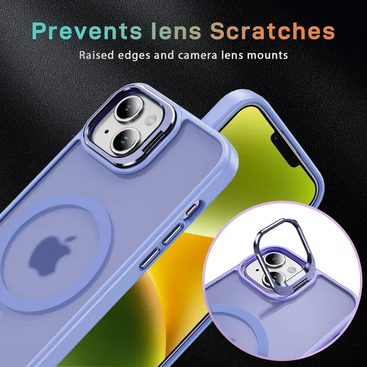 Apple iPhone 13 / 14 Hoesje MagSafe Back Cover met Camera Stand Licht Paars afbeelding 5