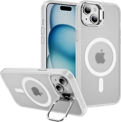 Apple iPhone 15 Hoesje MagSafe Back Cover met Camera Stand Transparant afbeelding