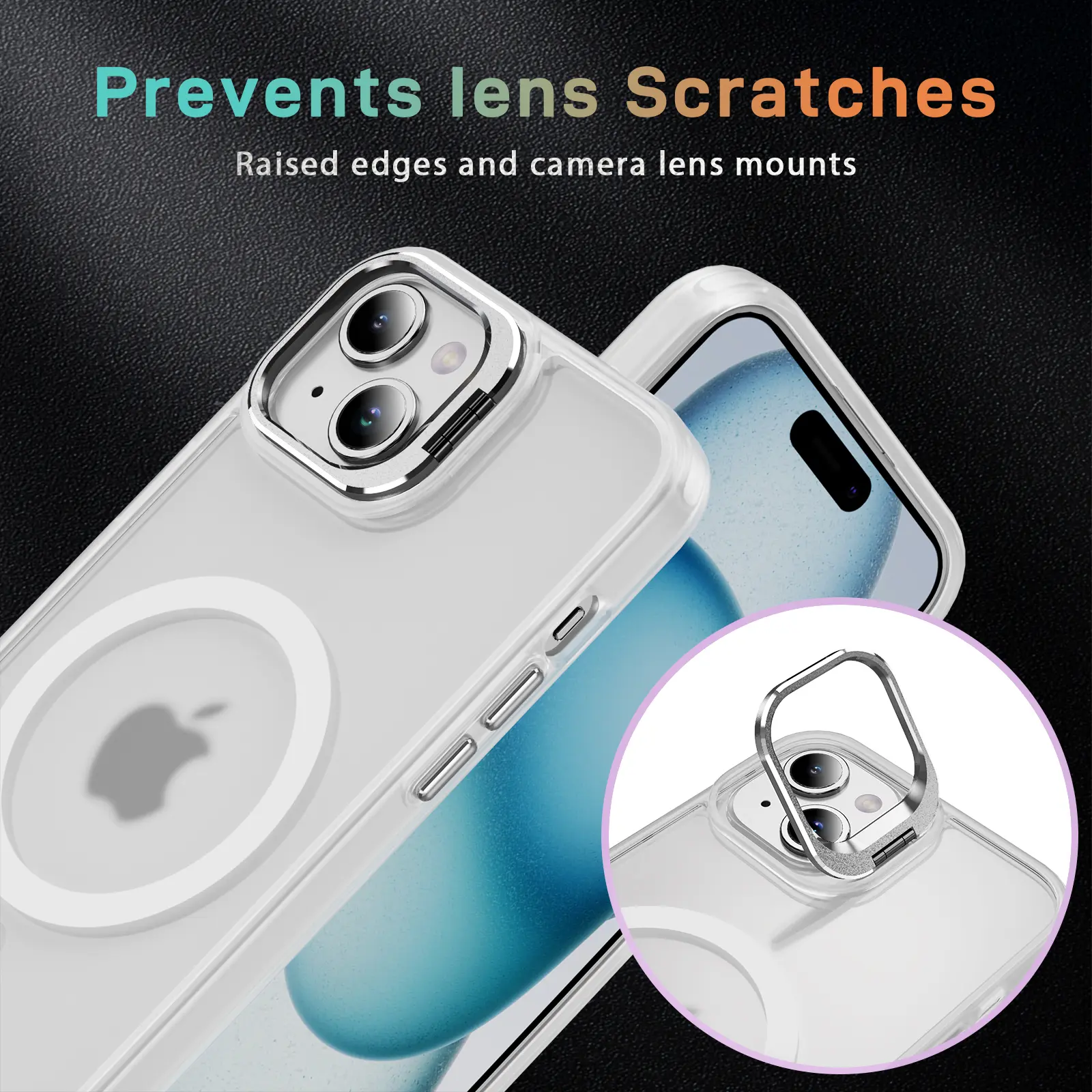 Apple iPhone 15 Hoesje MagSafe Back Cover met Camera Stand Transparant afbeelding 9