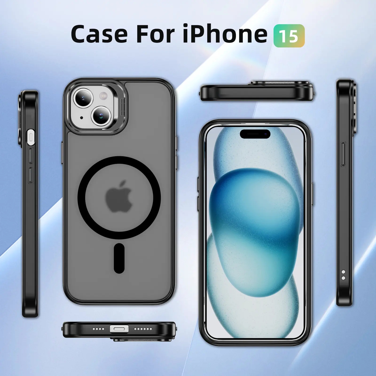 Apple iPhone 15 Hoesje MagSafe Back Cover met Camera Stand Zwart afbeelding 8
