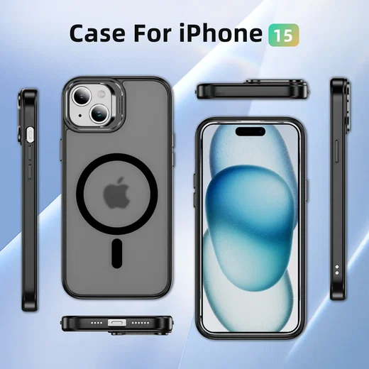 Apple iPhone 15 Hoesje MagSafe Back Cover met Camera Stand Zwart afbeelding 8