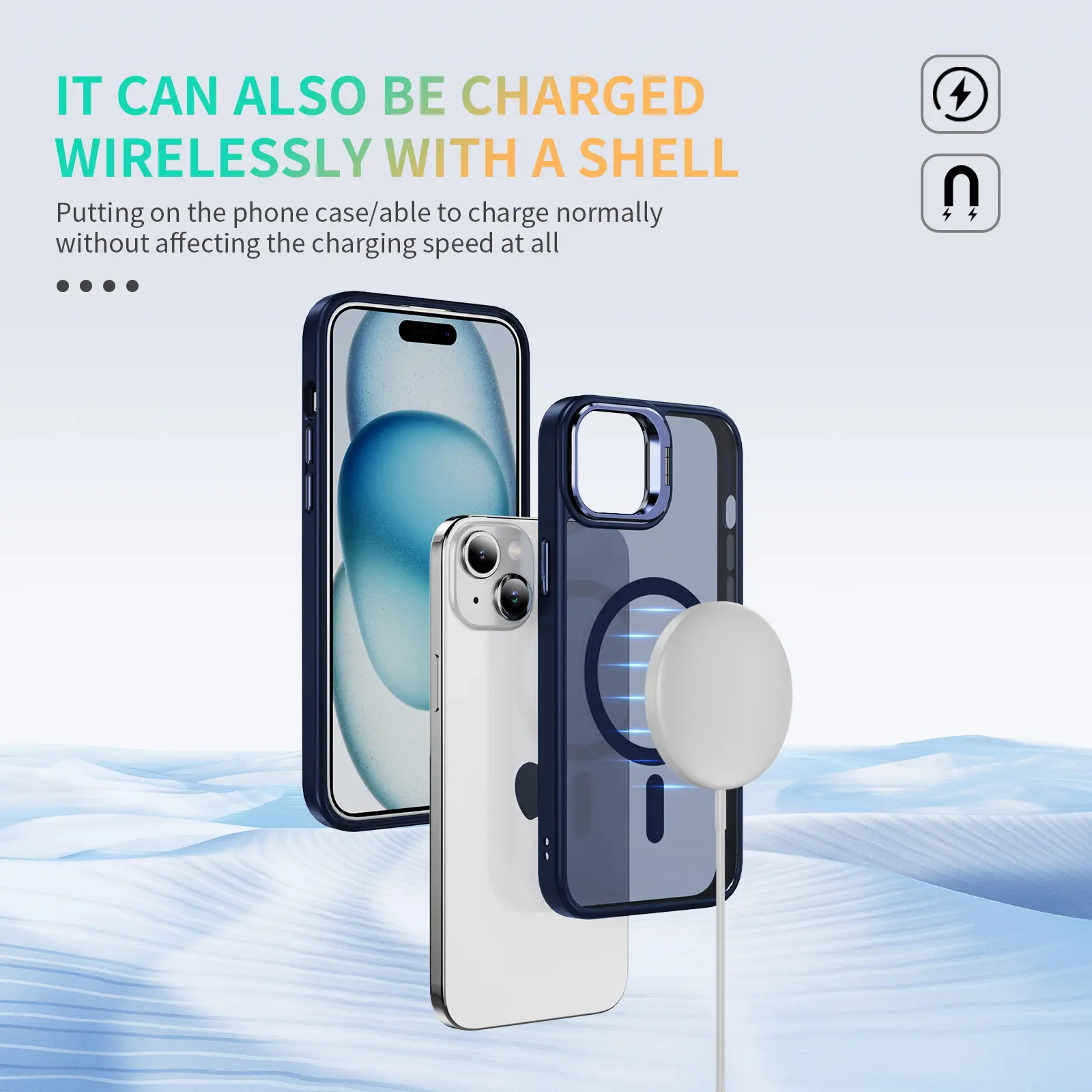 Apple iPhone 15 Hoesje MagSafe Back Cover met Camera Stand Blauw afbeelding 6