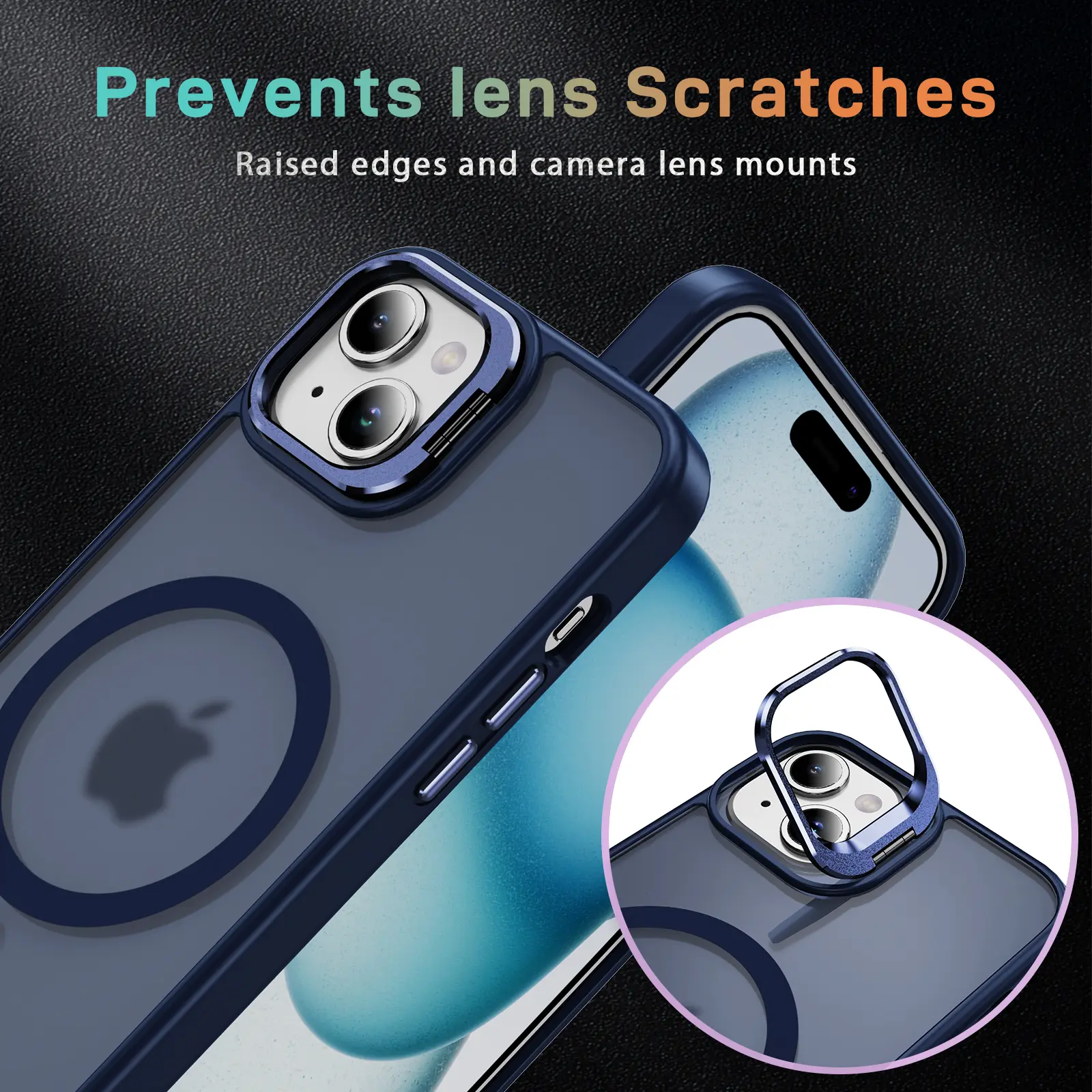 Apple iPhone 15 Hoesje MagSafe Back Cover met Camera Stand Blauw afbeelding 8