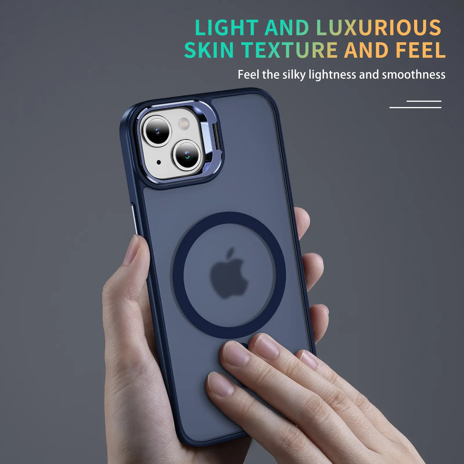 Apple iPhone 15 Hoesje MagSafe Back Cover met Camera Stand Blauw afbeelding 11