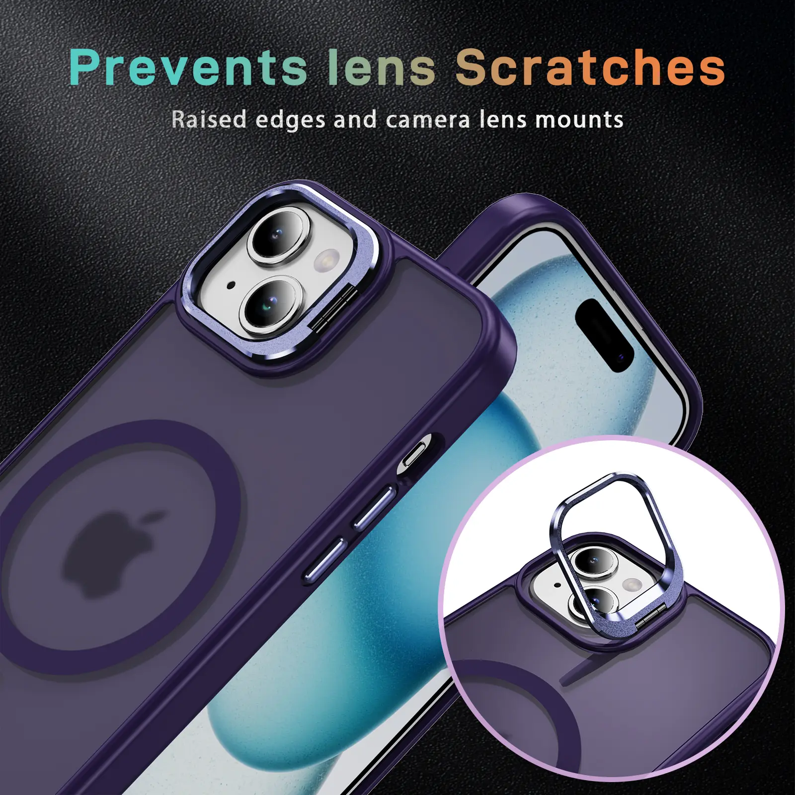 Apple iPhone 15 Hoesje MagSafe Back Cover met Camera Stand Paars afbeelding 11