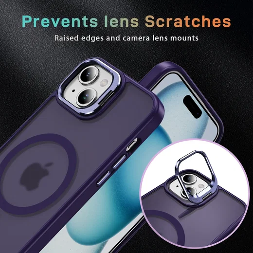 Apple iPhone 15 Hoesje MagSafe Back Cover met Camera Stand Paars afbeelding 11