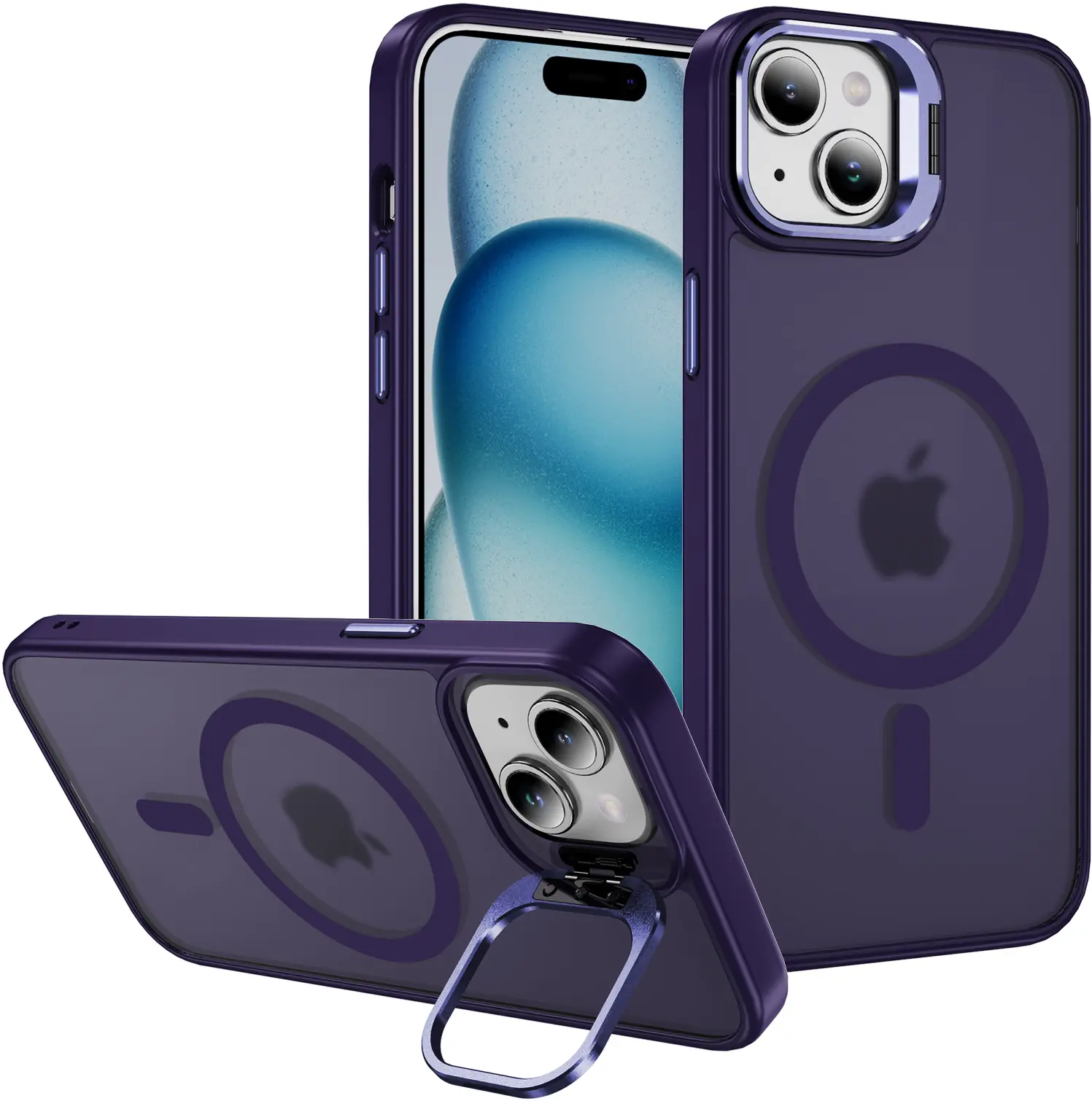 Apple iPhone 15 Hoesje MagSafe Back Cover met Camera Stand Paars afbeelding 1