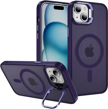 Apple iPhone 15 Hoesje MagSafe Back Cover met Camera Stand Paars