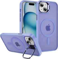 Apple iPhone 15 Hoesje MagSafe Back Cover met Camera Stand Licht Paars afbeelding