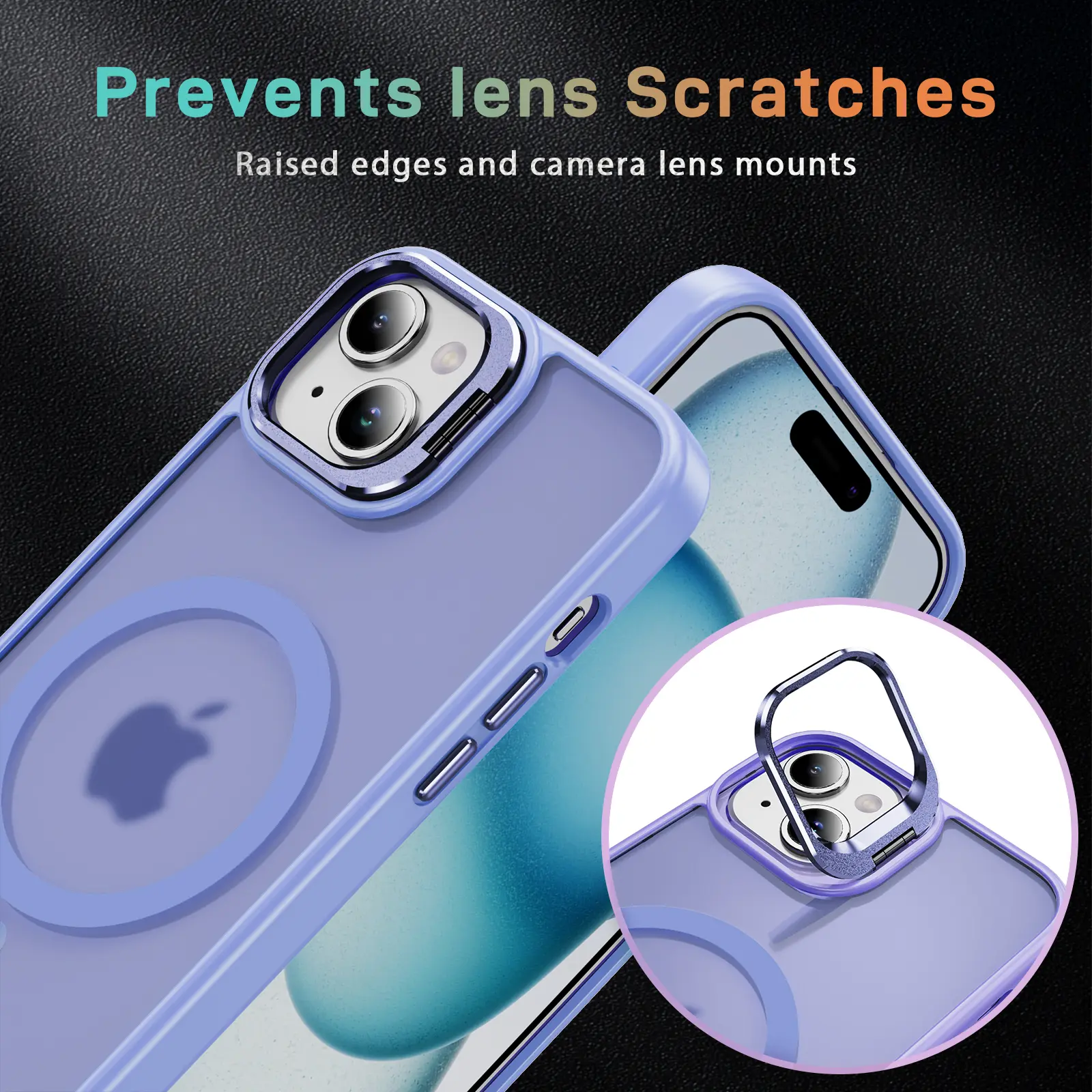Apple iPhone 15 Hoesje MagSafe Back Cover met Camera Stand Licht Paars afbeelding 6