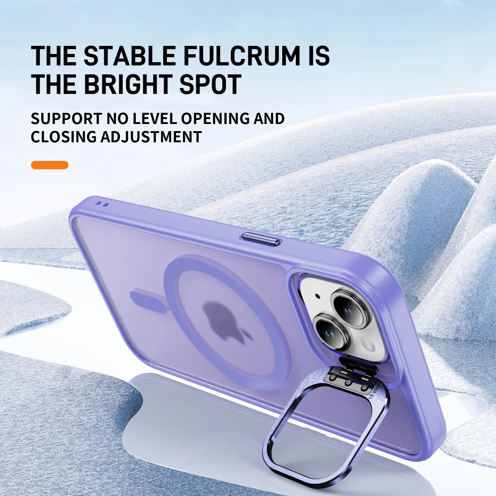 Apple iPhone 15 Hoesje MagSafe Back Cover met Camera Stand Licht Paars afbeelding 3