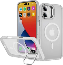 Apple iPhone 16 Hoesje MagSafe Back Cover met Camera Stand Transparant afbeelding