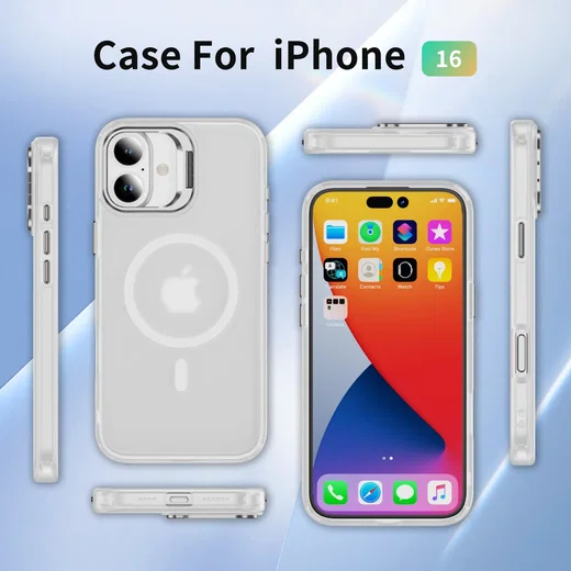 Apple iPhone 16 Hoesje MagSafe Back Cover met Camera Stand Transparant afbeelding 9
