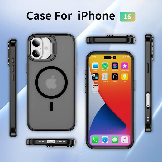 Apple iPhone 16 Hoesje MagSafe Back Cover met Camera Stand Zwart afbeelding 10