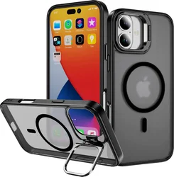 Apple iPhone 16 Hoesje MagSafe Back Cover met Camera Stand Zwart afbeelding