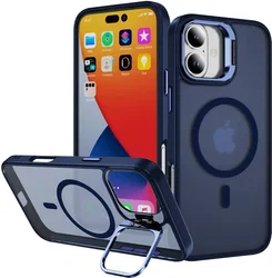 Apple iPhone 16 Hoesje MagSafe Back Cover met Camera Stand Blauw afbeelding